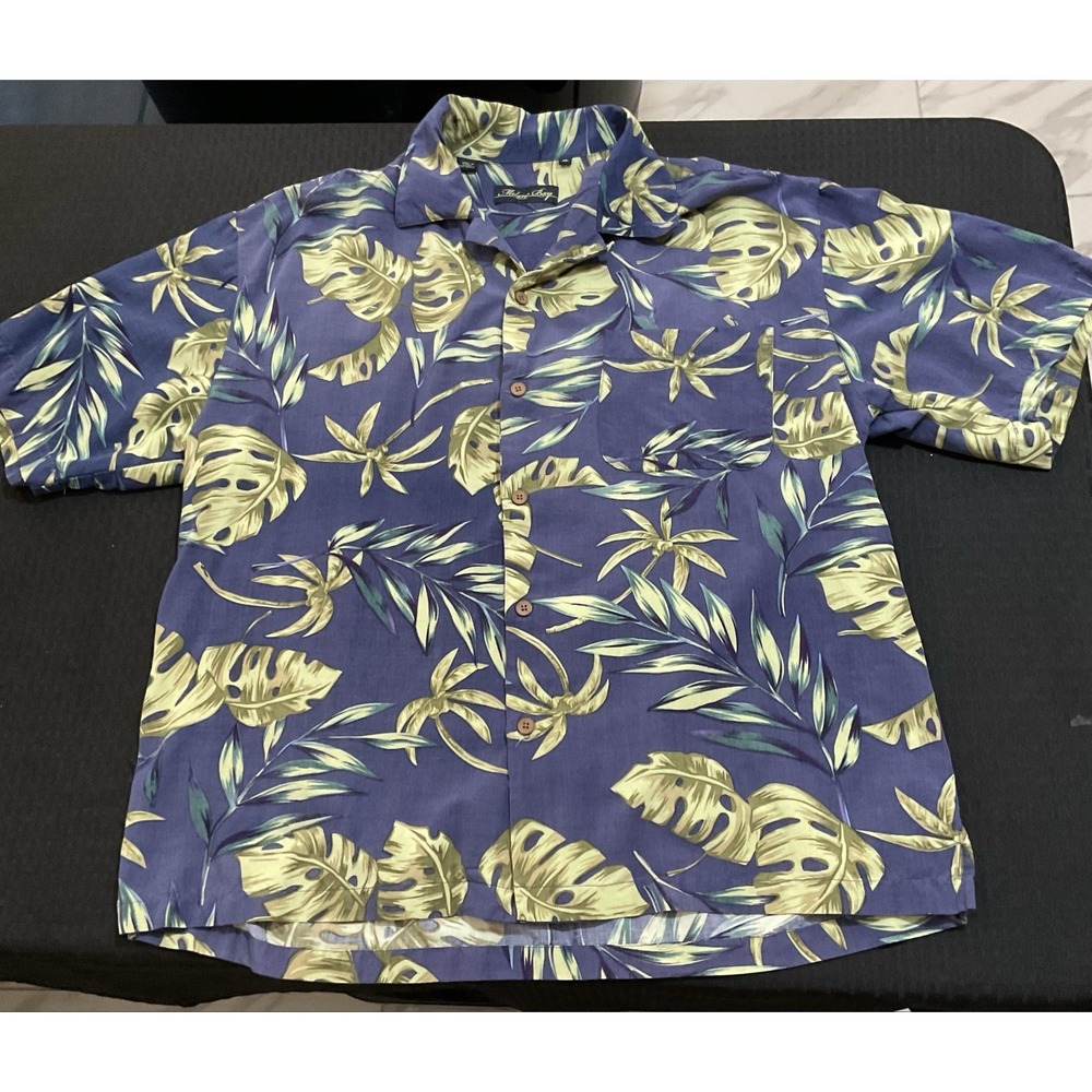 Milano Bay Shirt Mens XL Blue Hawaiian Tropical Rayon Short Sleeve Button-Up